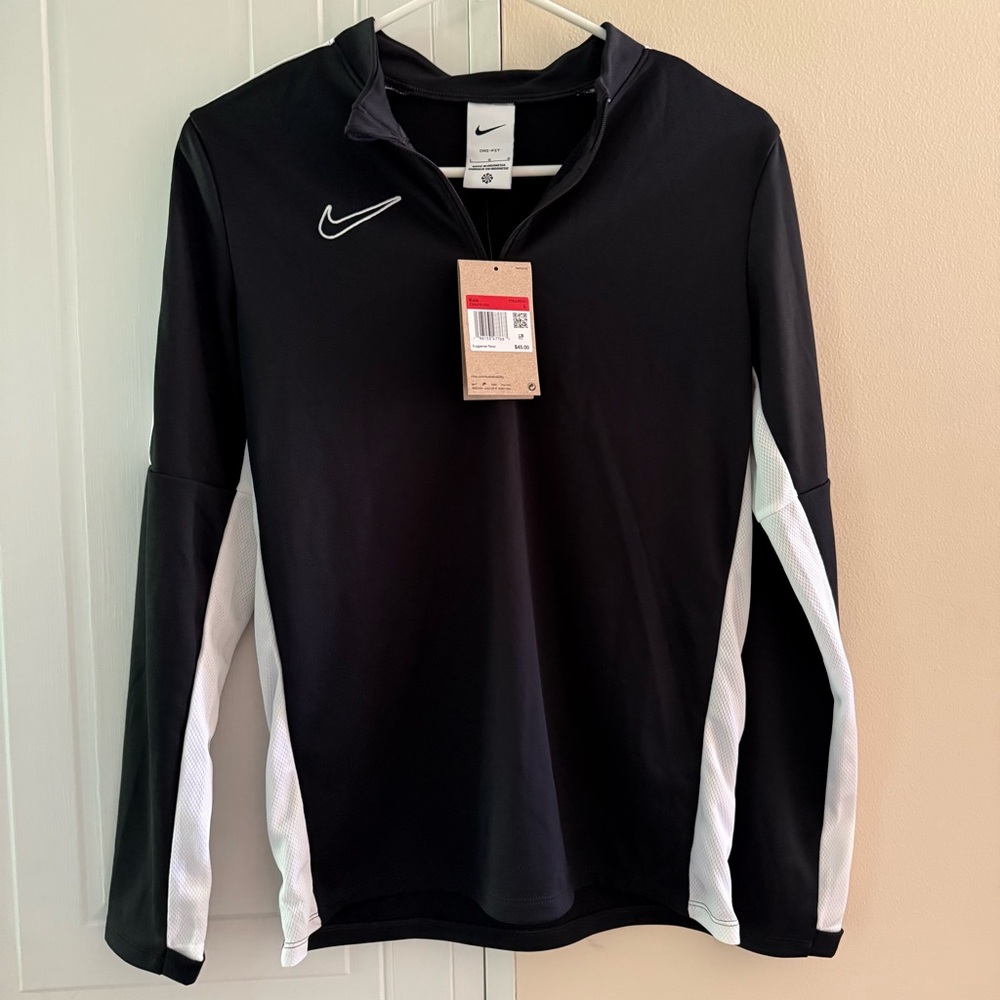 Nike Dri-FIT Drill Top 1/4 Zip Soccer Black White‎ Long Sleeve Kids Large NEW